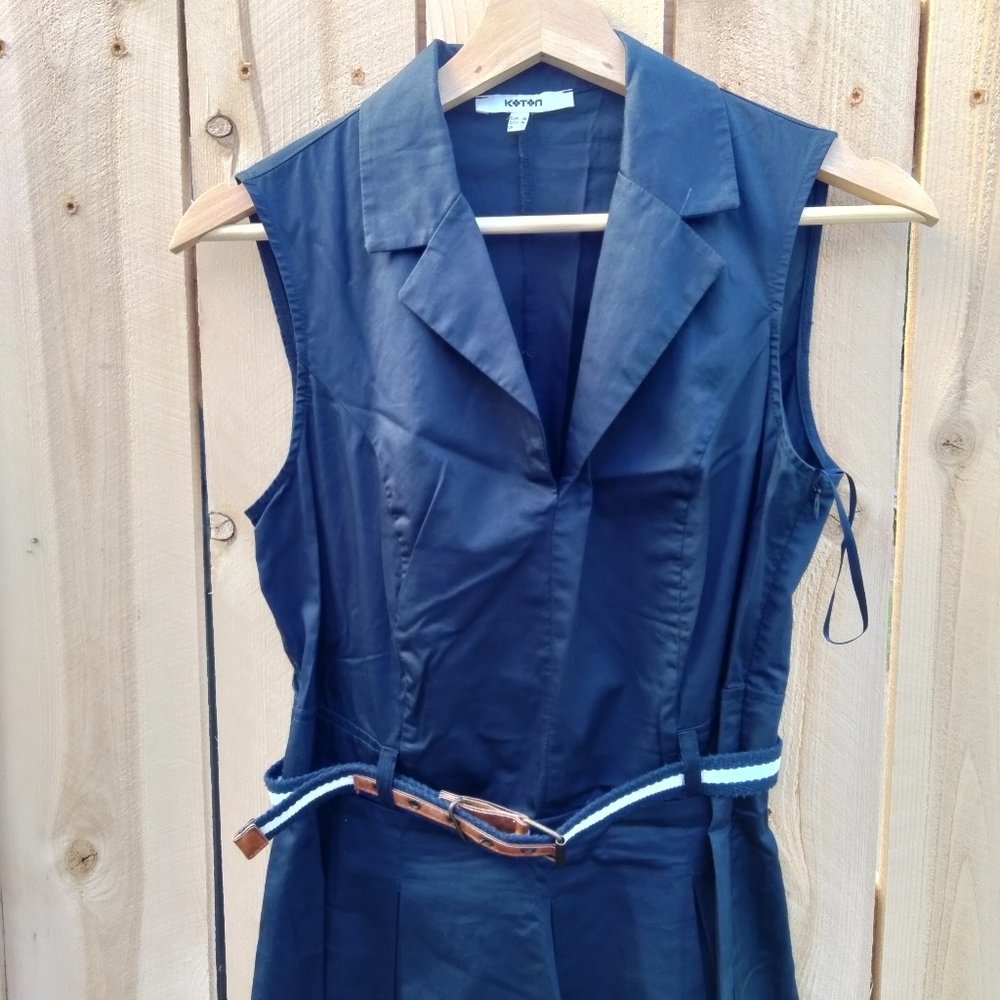 Koton Navy Sleeveless A-Line V-Neck Dress w/ Contrast Hem Women's Size EUR 38(S) - Picture 3 of 14